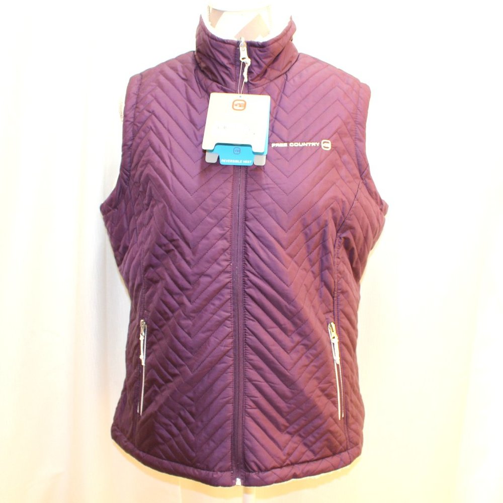 Free Country Purple and White Reversible Vest Women's Sz L New